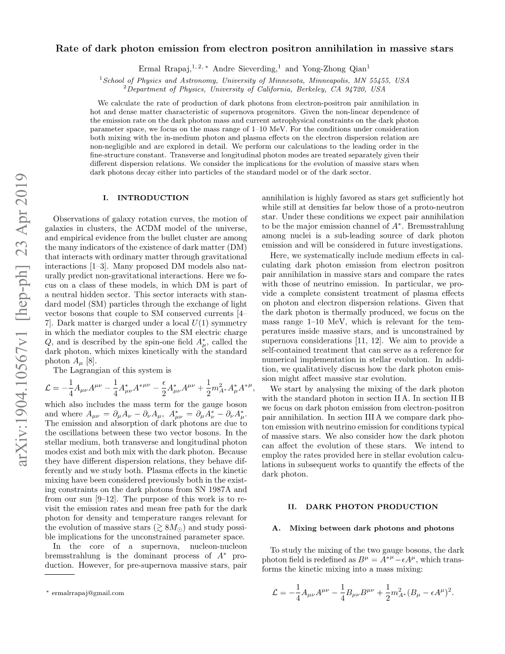 Arxiv:1904.10567V1 [Hep-Ph] 23 Apr 2019 Lations in Subsequent Works to Quantify the Eﬀects of the Ferently and We Study Both