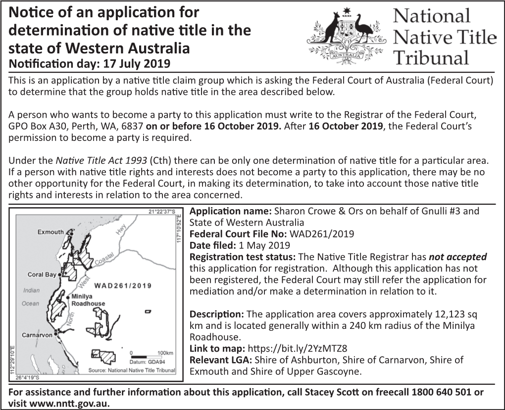 Notice of an Application for Determination of Native Title in the State of Western Australia