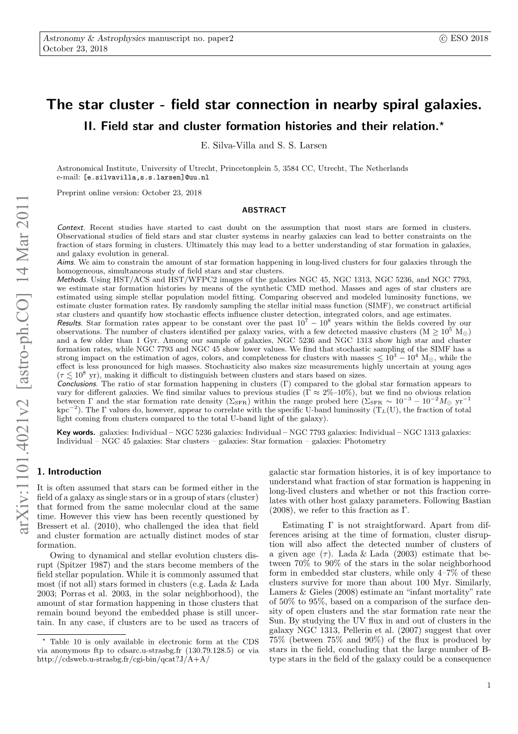 Field Star Connection in Nearby Spiral Galaxies