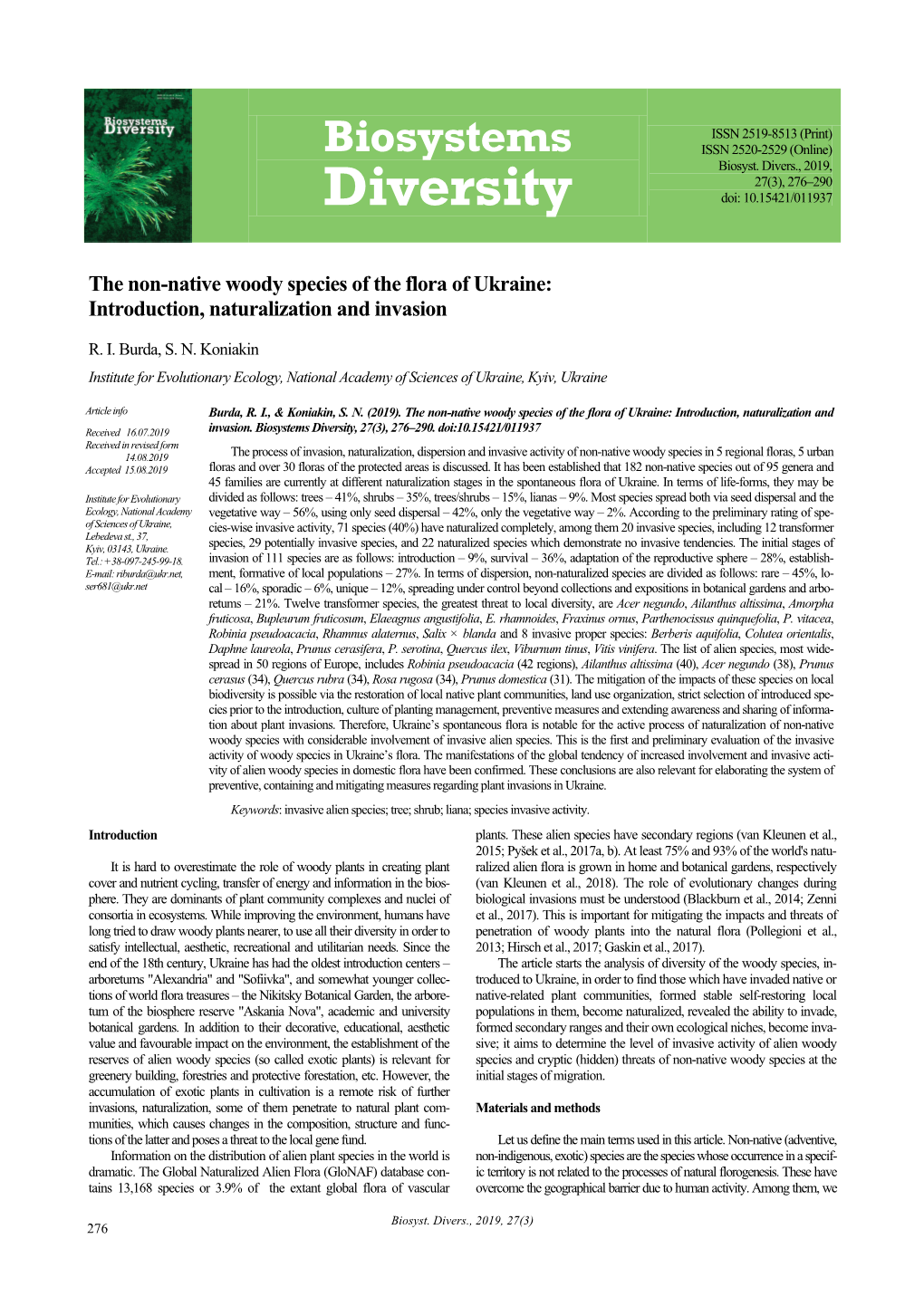 Biosystems Diversity, 27(3), 276–290