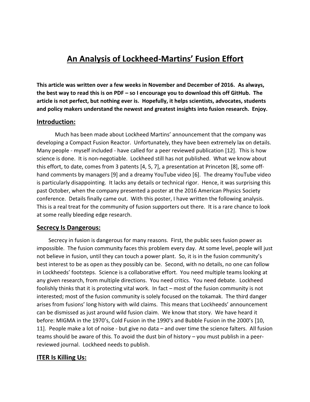 An Analysis of Lockheed-Martins' Fusion Effort