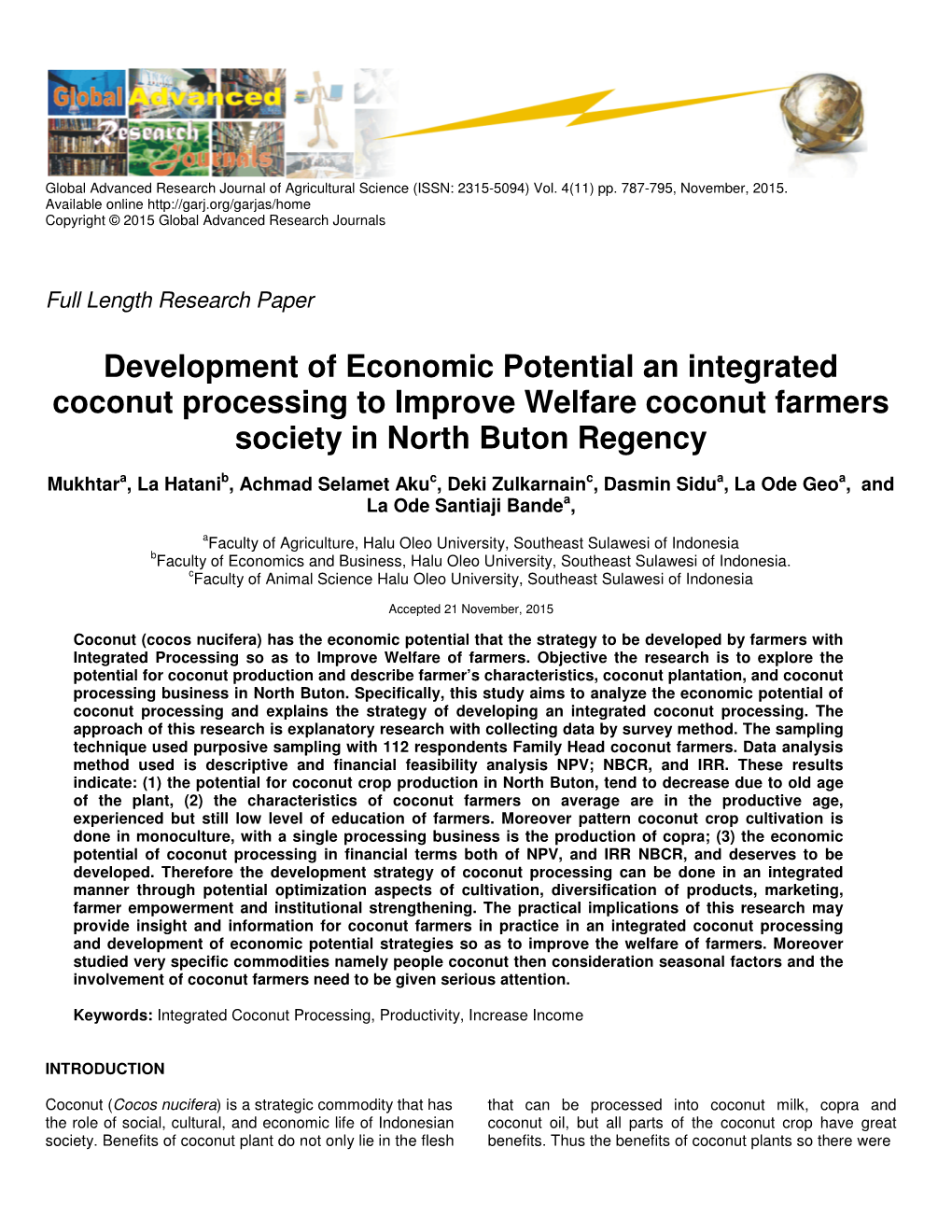 Development of Economic Potential an Integrated Coconut Processing to Improve Welfare Coconut Farmers Society in North Buton Regency