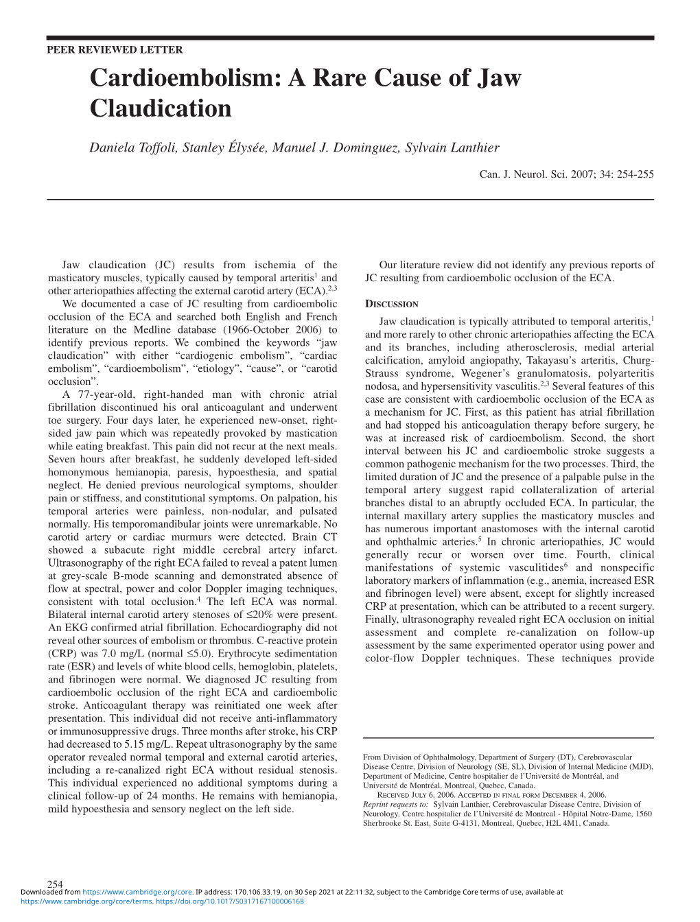 Cardioembolism: a Rare Cause of Jaw Claudication