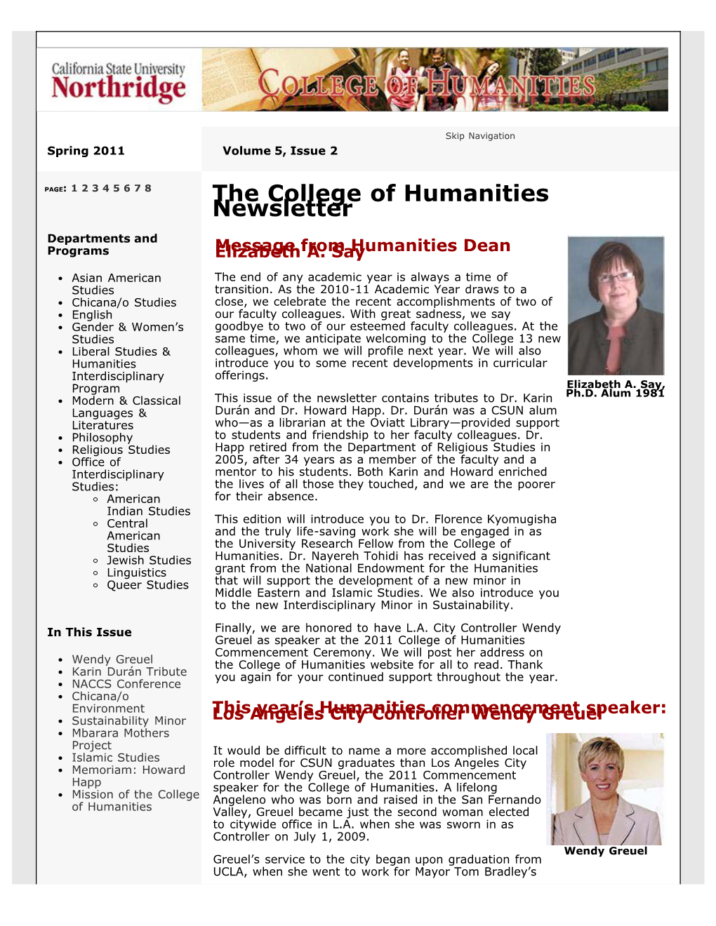 CSUN College of Humanities Newsletter, Spring 2011