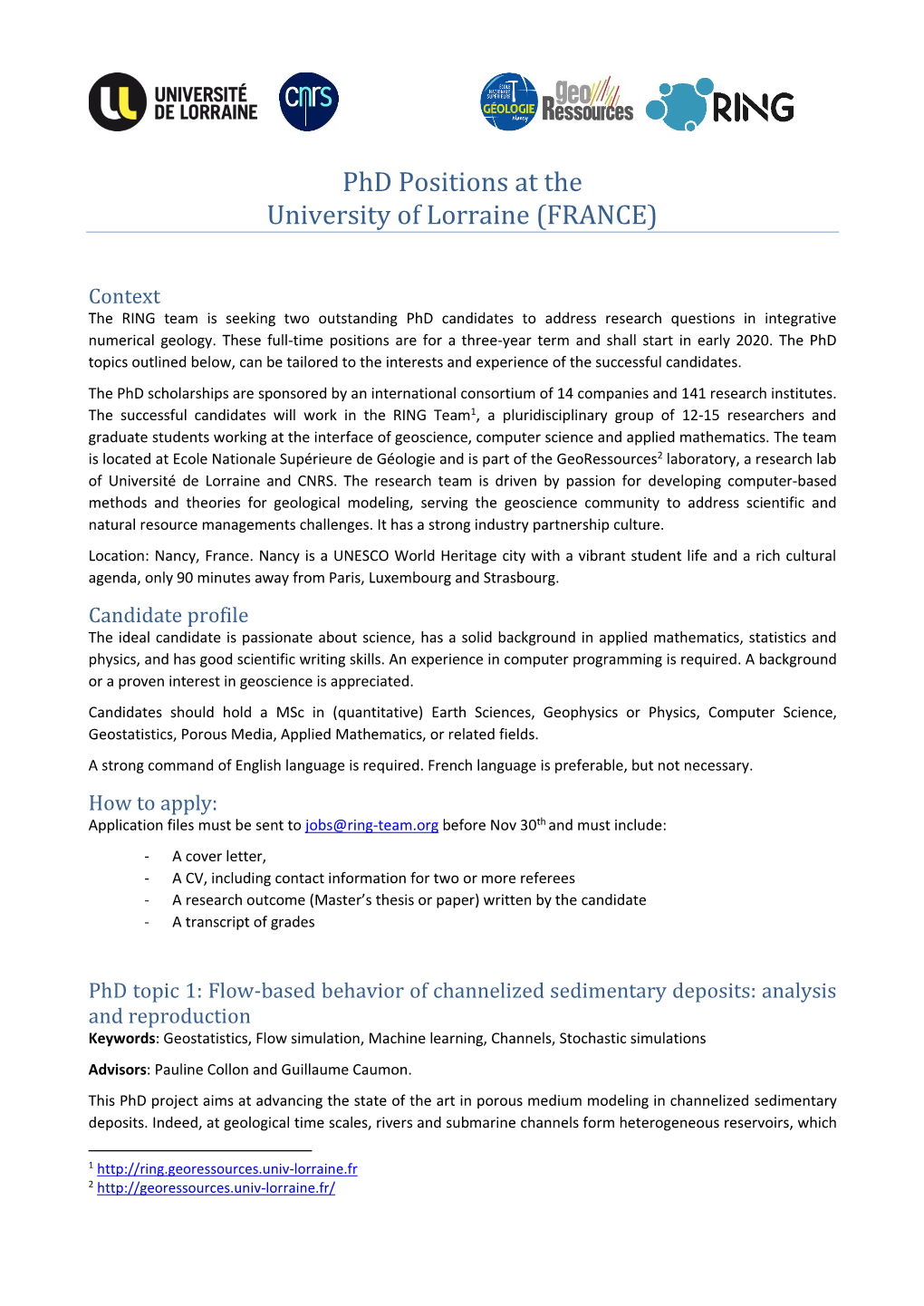 Phd Positions at the University of Lorraine (FRANCE)