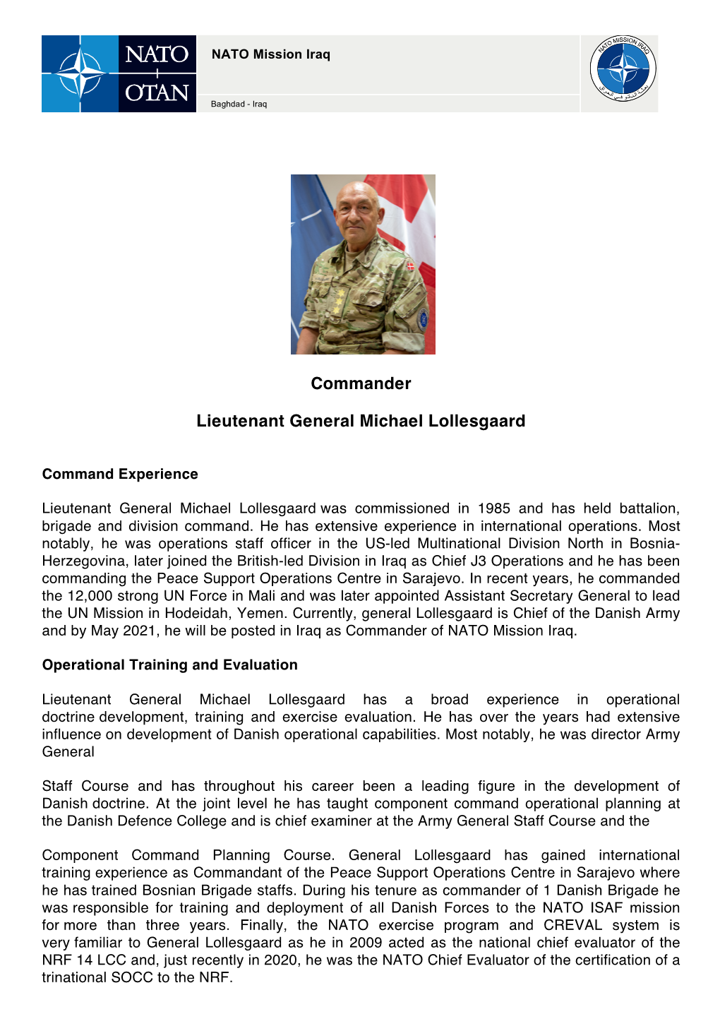 Commander Lieutenant General Michael Lollesgaard