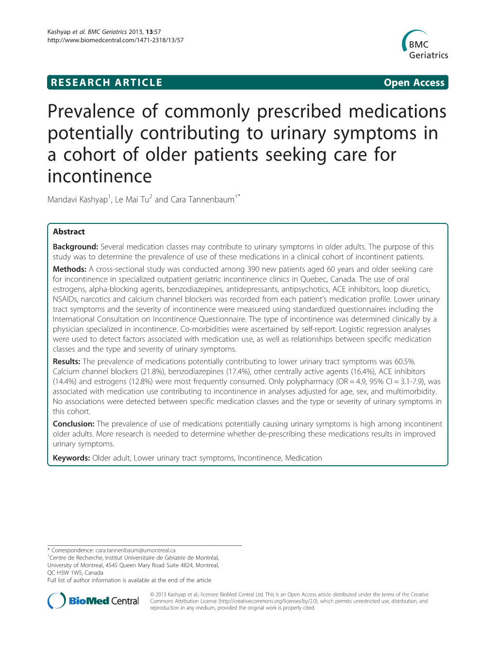 Prevalence of Commonly Prescribed Medications Potentially Contributing to Urinary Symptoms in a Cohort of Older Patients Seeking