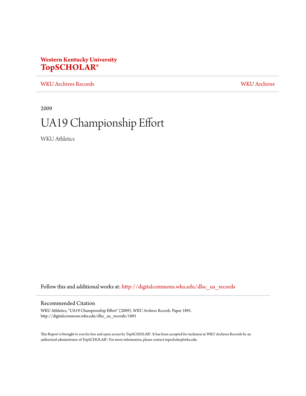 UA19 Championship Effort WKU Athletics