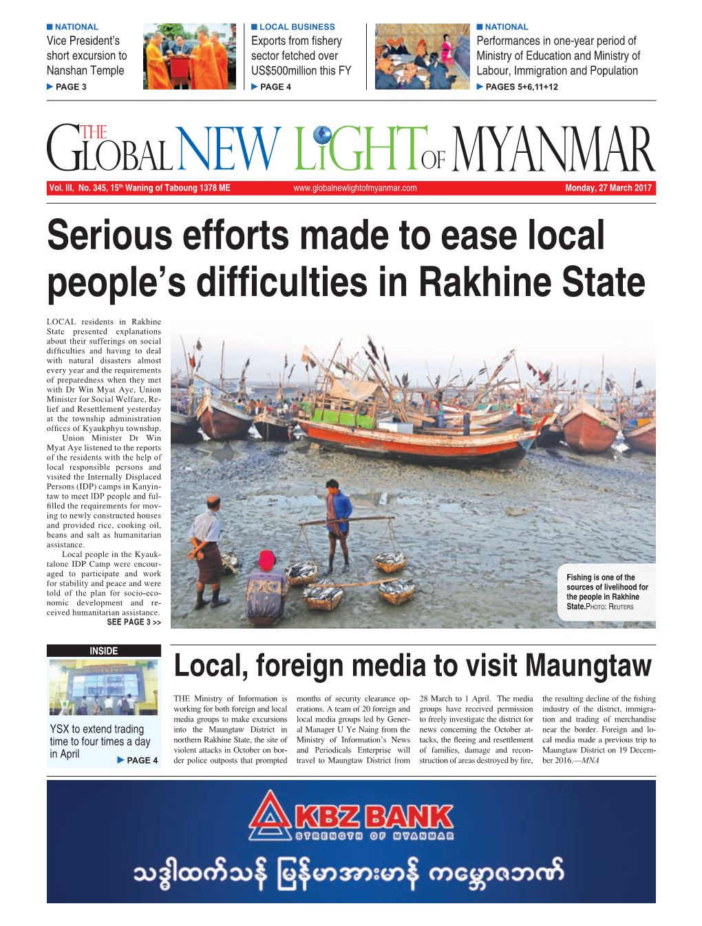 Serious Efforts Made to Ease Local People's Difficulties in Rakhine State