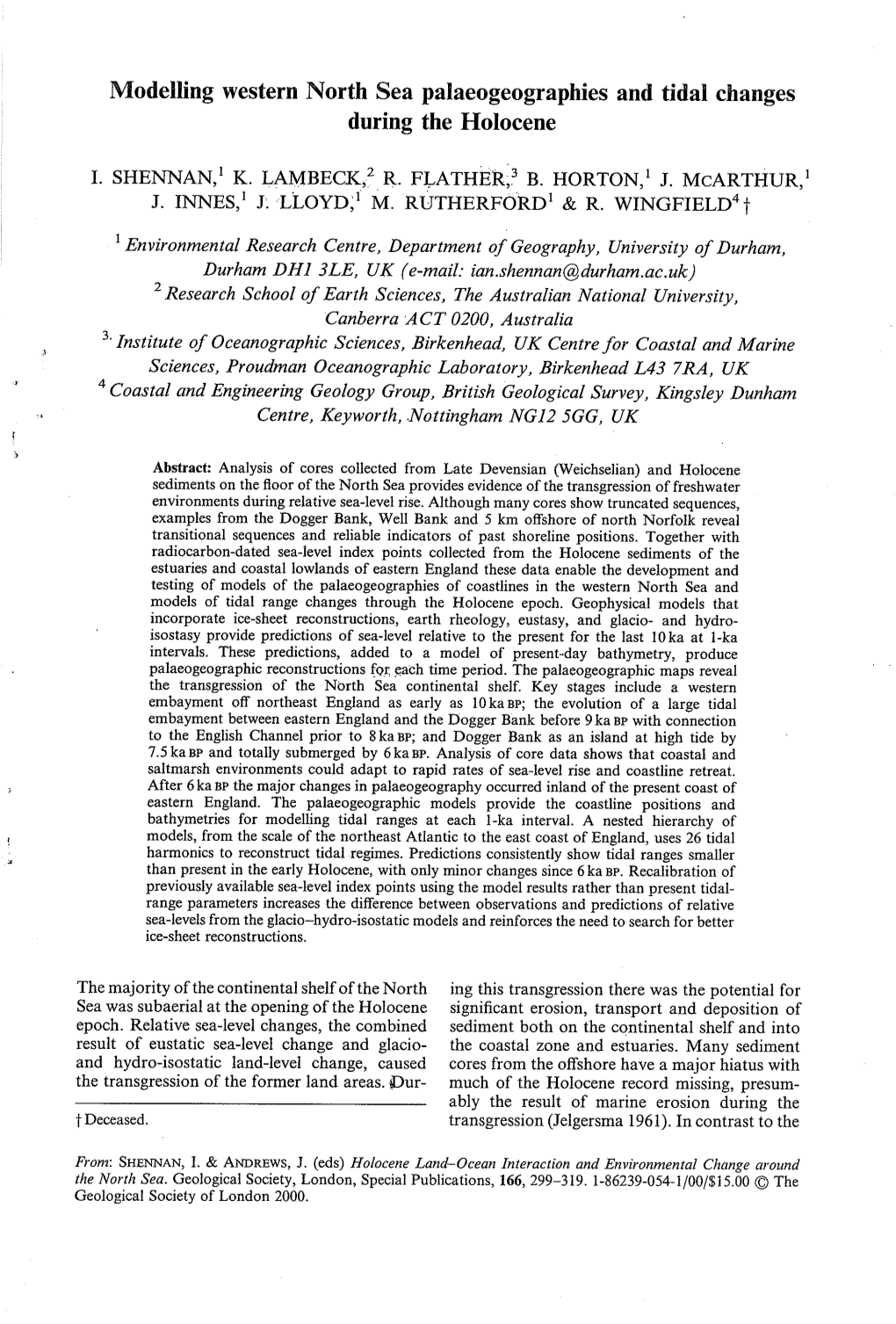 Modelling Western North Sea Palaeogeographies and Tidal Changes During the Flolocene