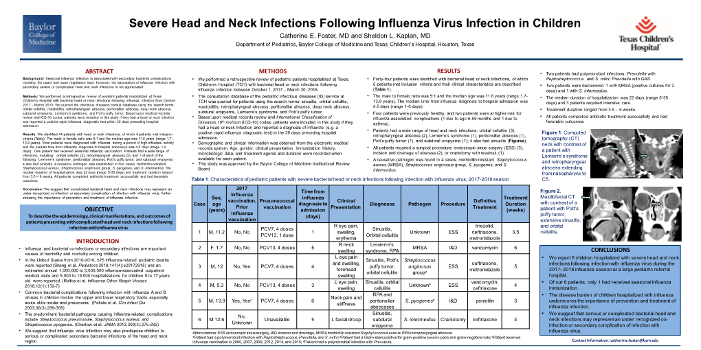 Severe Head and Neck Infections Following Influenza Virus Infection in Children Catherine E