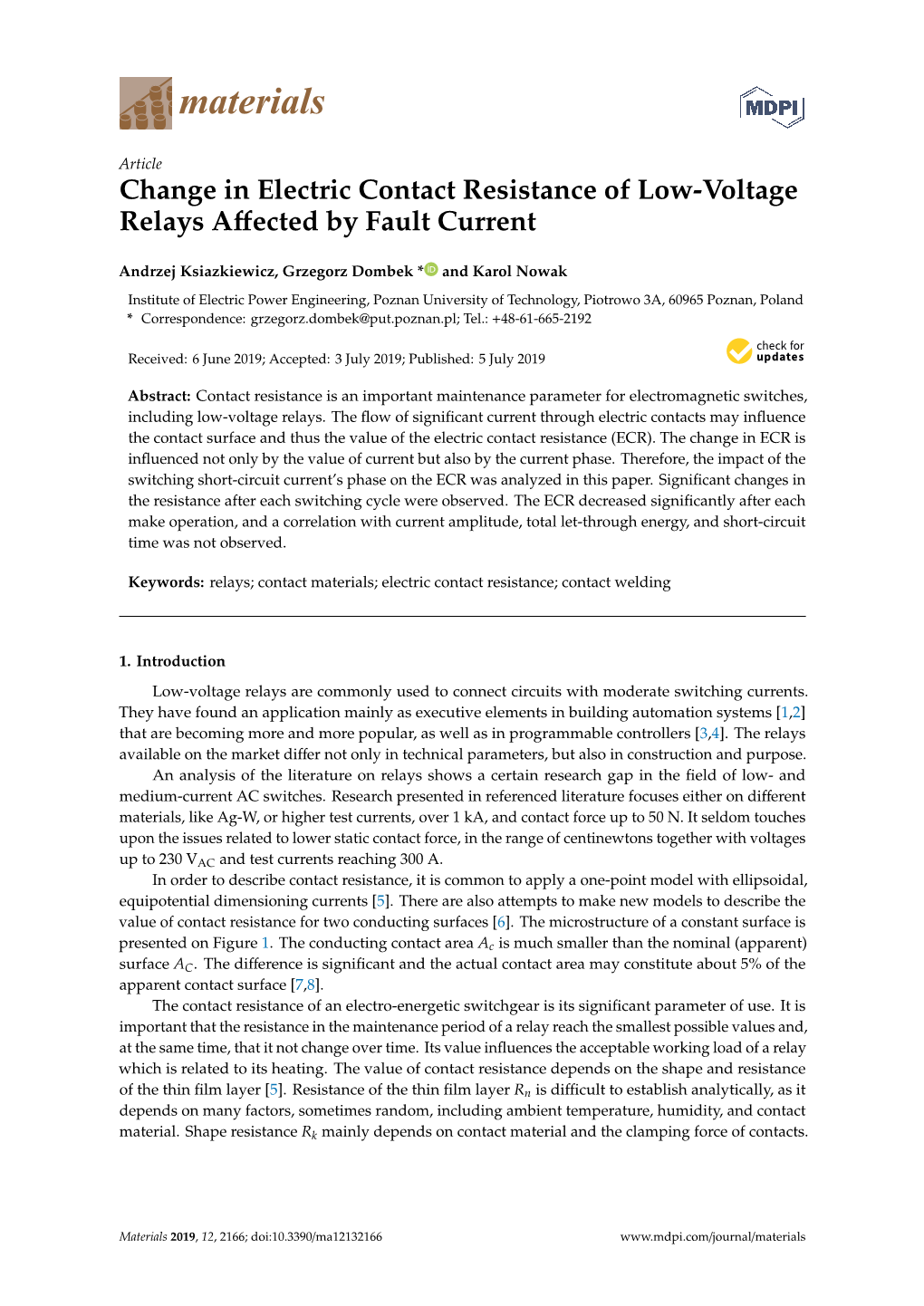 Change in Electric Contact Resistance of Low-Voltage Relays Affected By