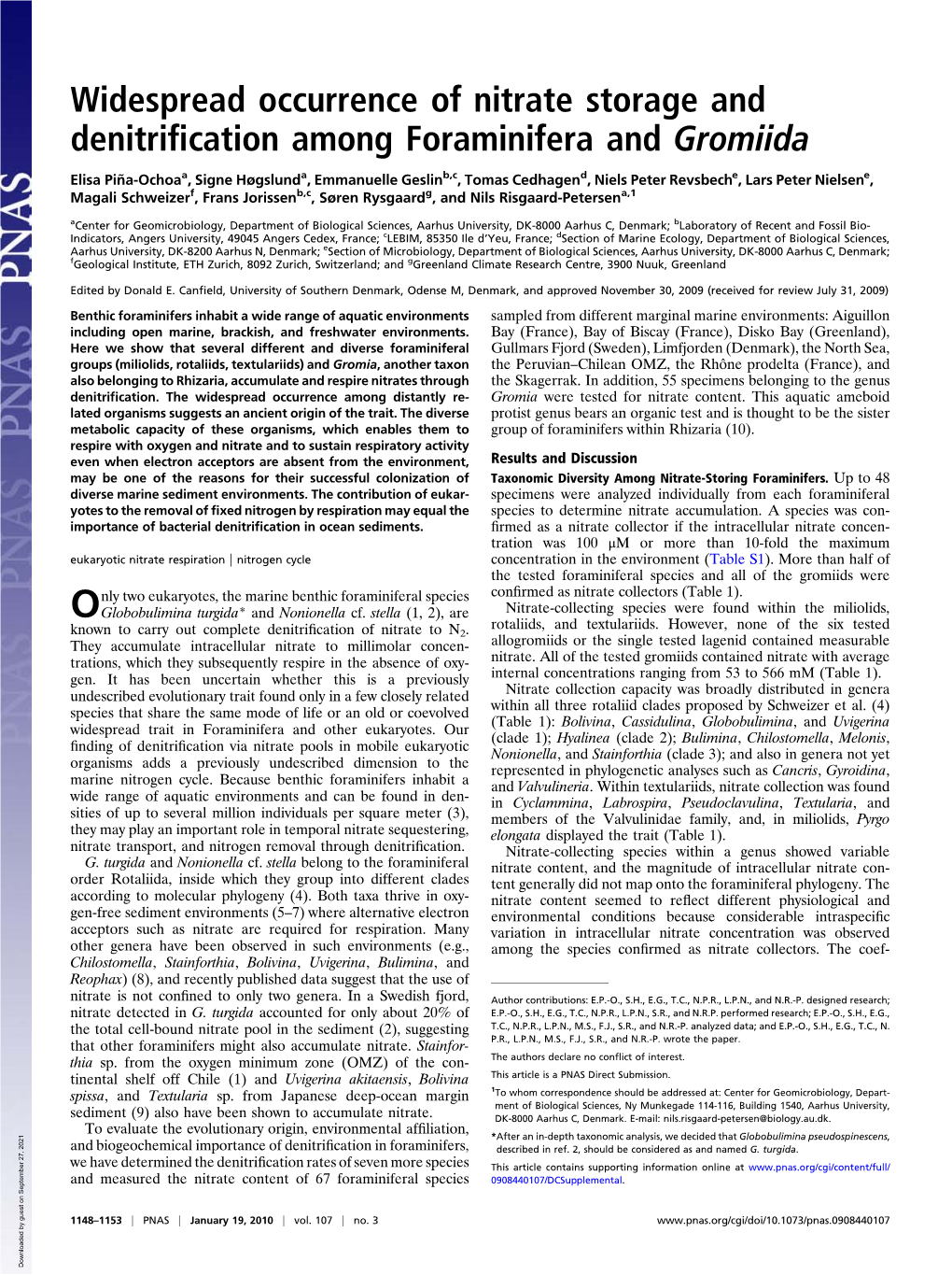 Widespread Occurrence of Nitrate Storage and Denitrification Among