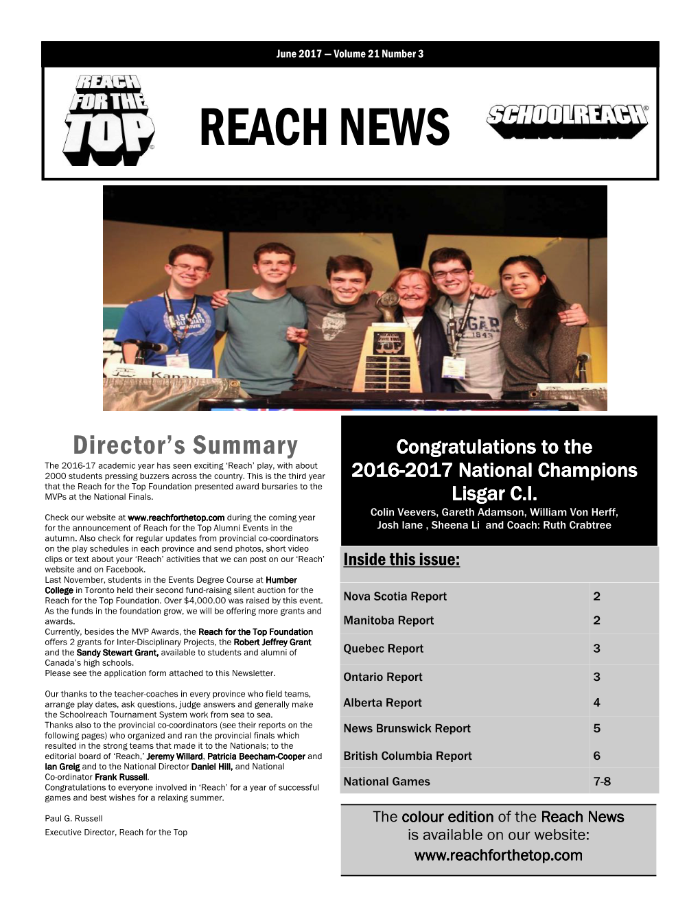 2017 — Volume 21 Number 3 REACH NEWS