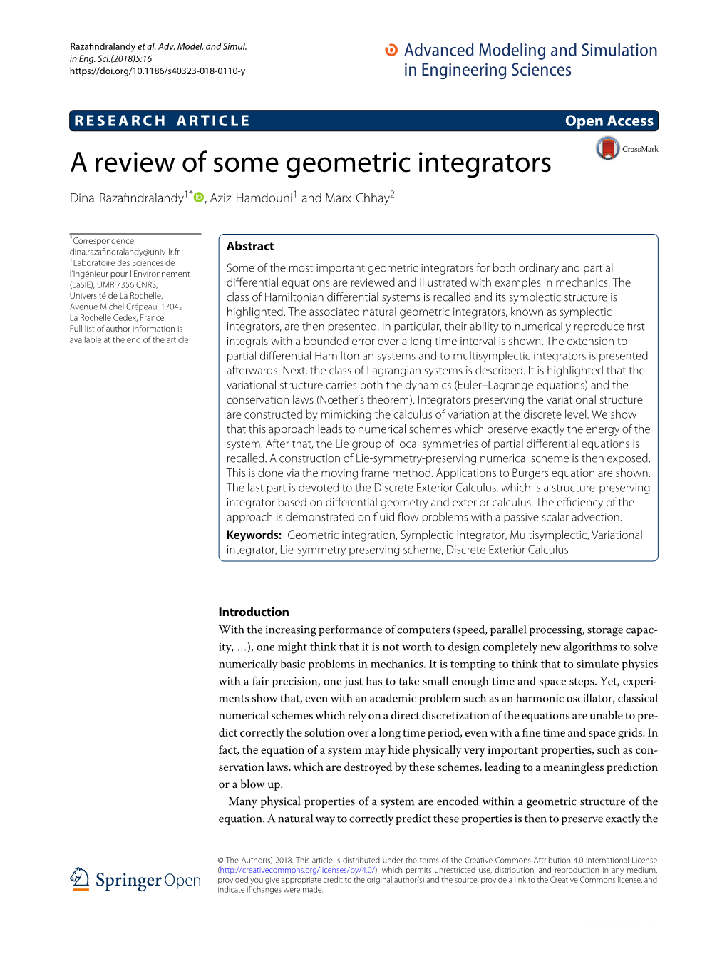 A Review of Some Geometric Integrators