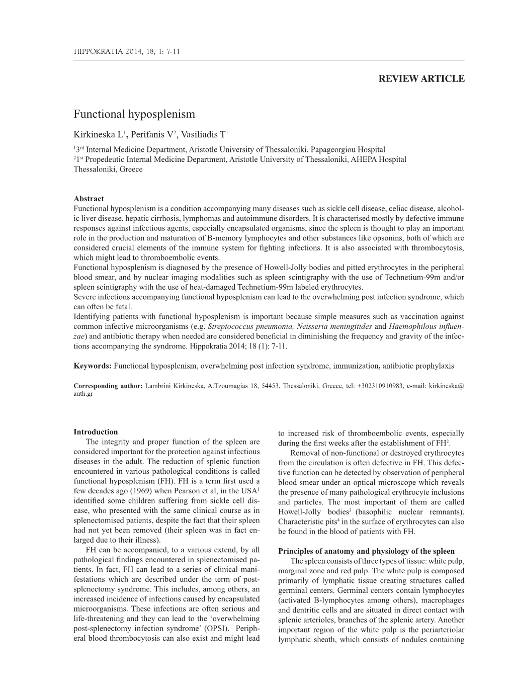 Functional Hyposplenism