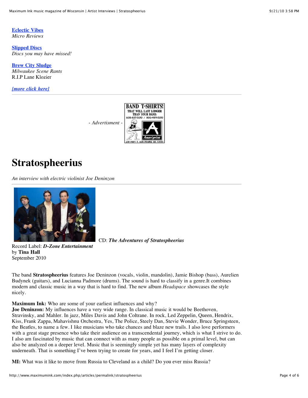 Maximum Ink Music Magazine of Wisconsin | Artist Interviews | Stratospheerius 9/21/10 3:58 PM