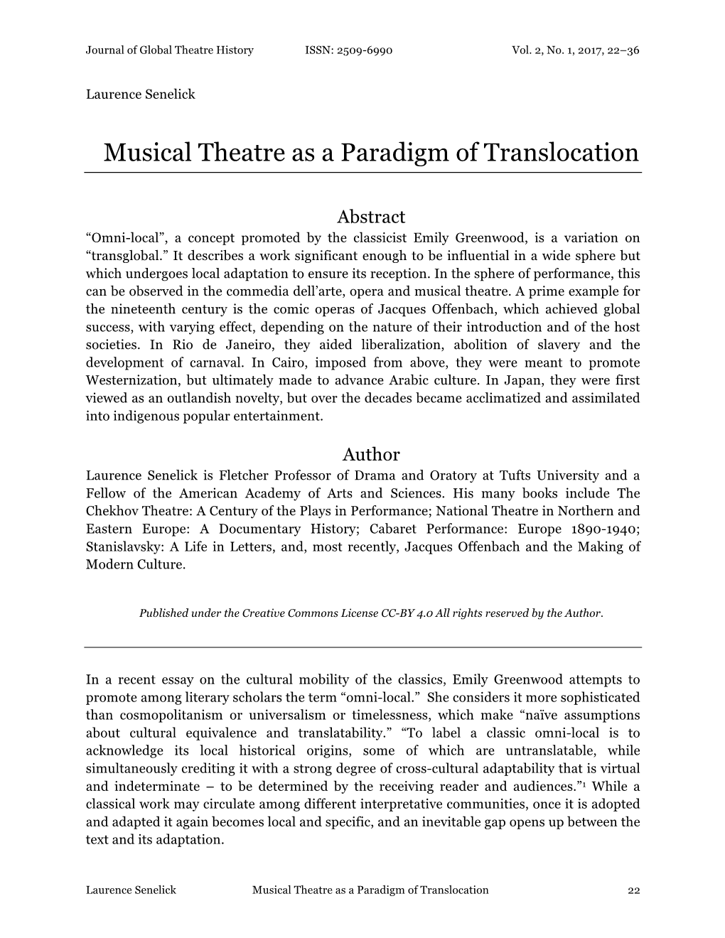 Musical Theatre As a Paradigm of Translocation