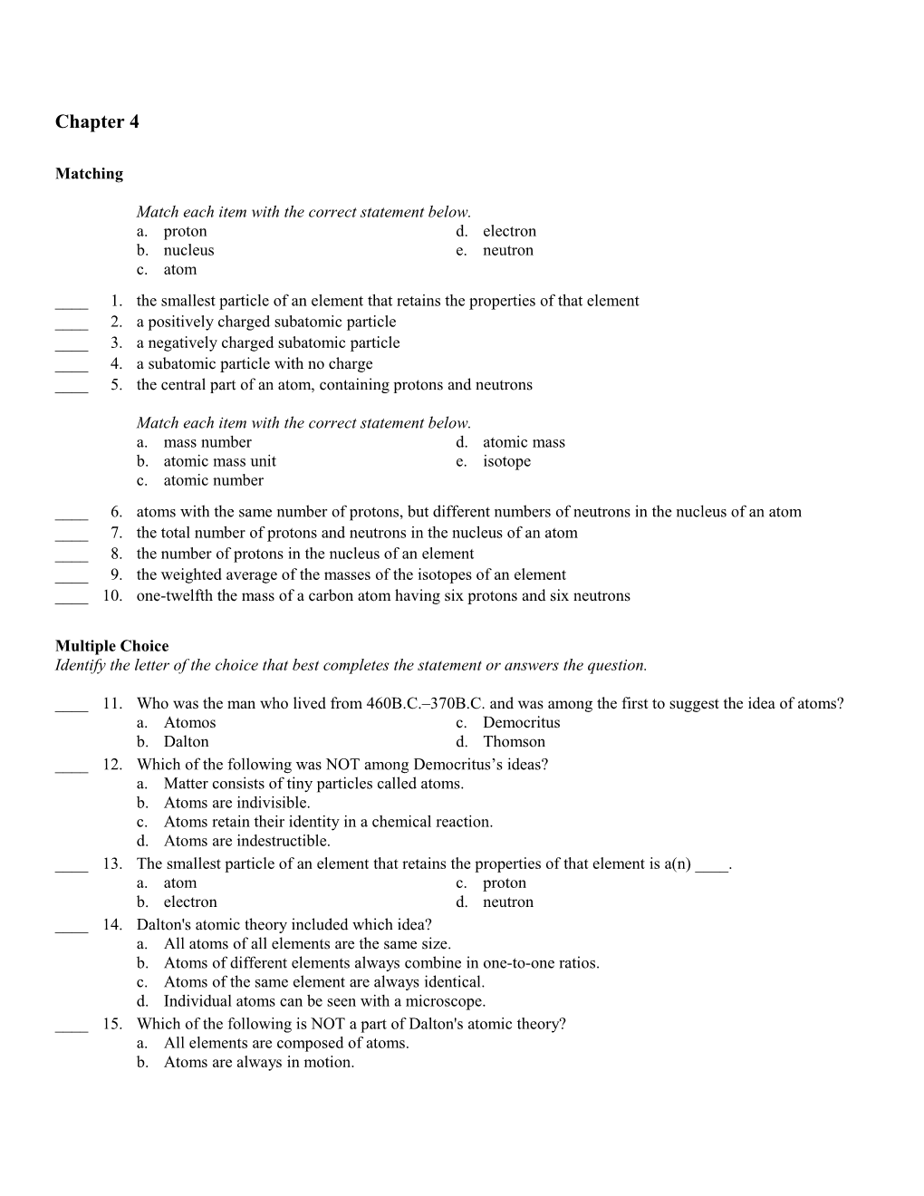 Match Each Item with the Correct Statement Below s2