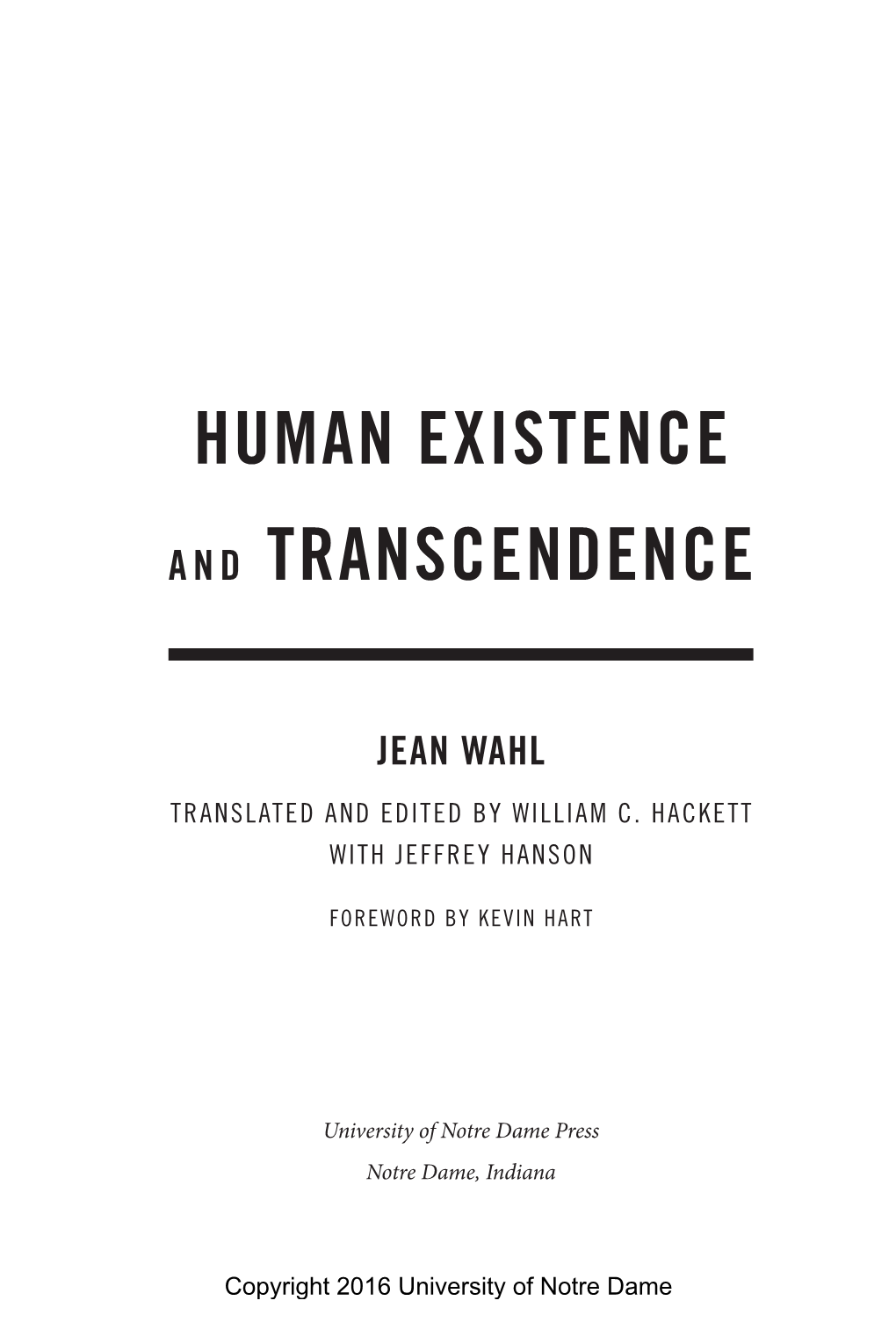 HUMAN Exlstence and TRANSCENDENCE