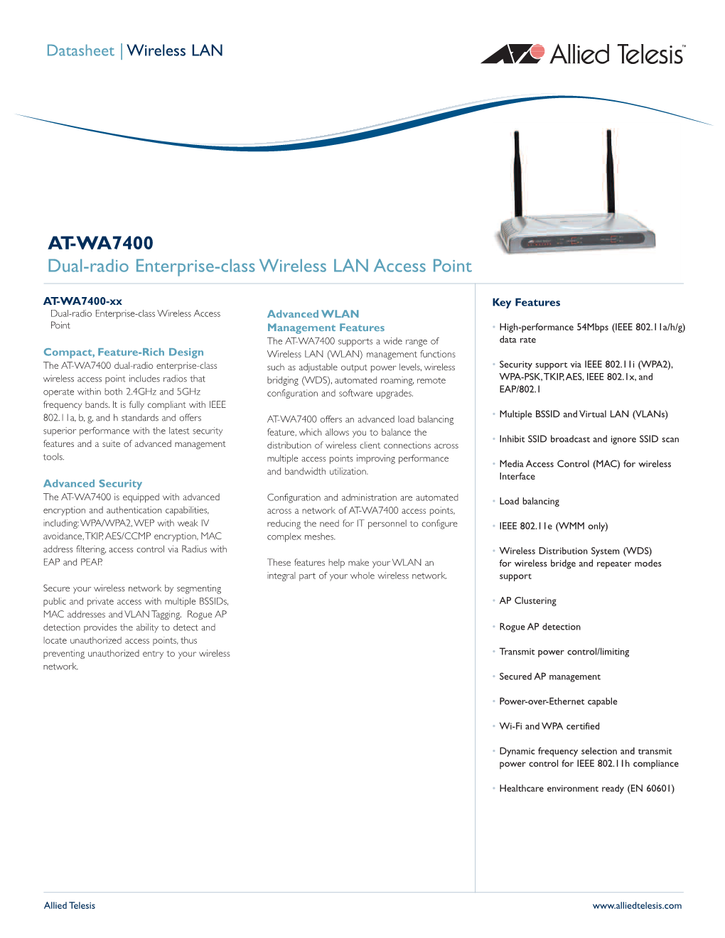 AT-WA7400 Dual-Radio Enterprise-Class Wireless LAN Access Point