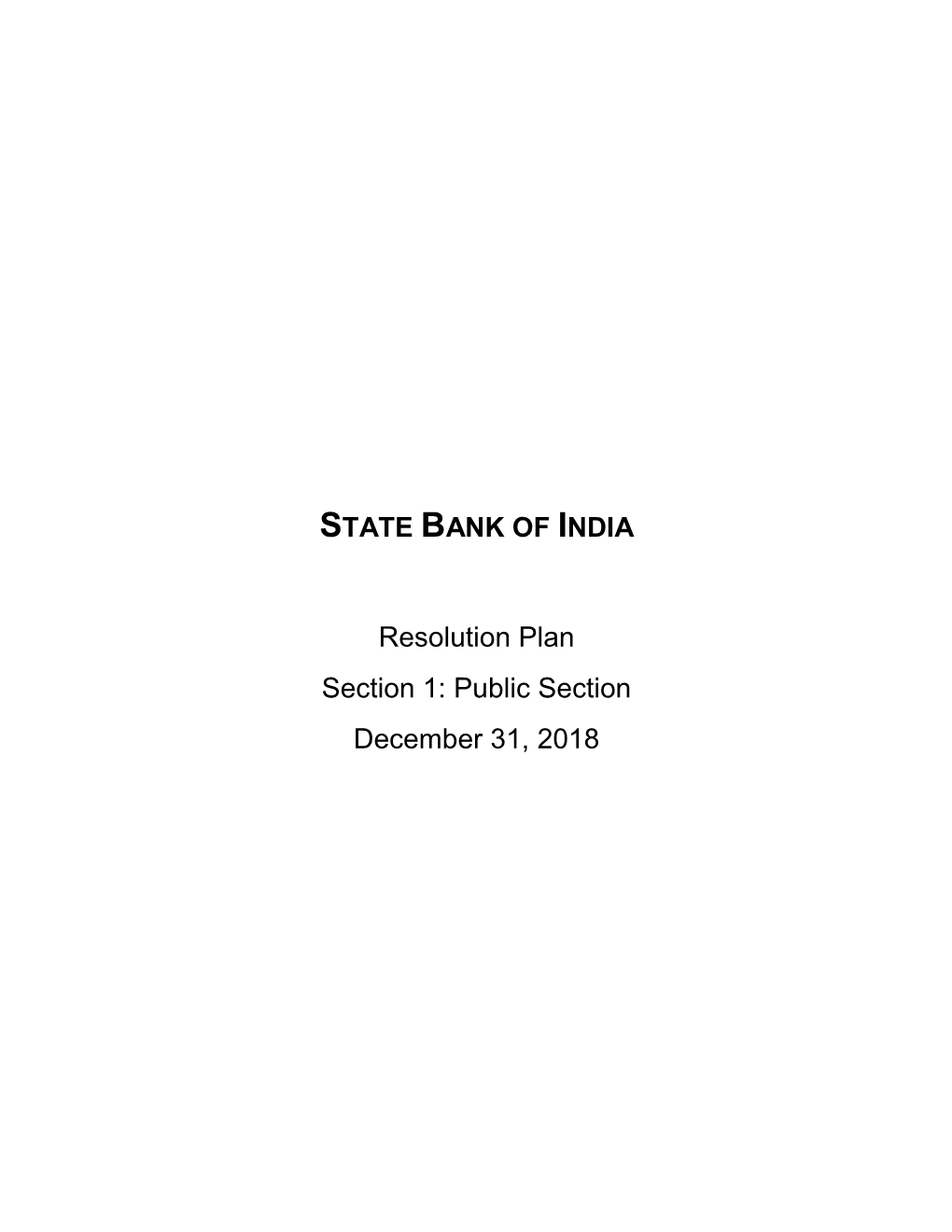 Resolution Plan Section 1: Public Section December 31, 2018