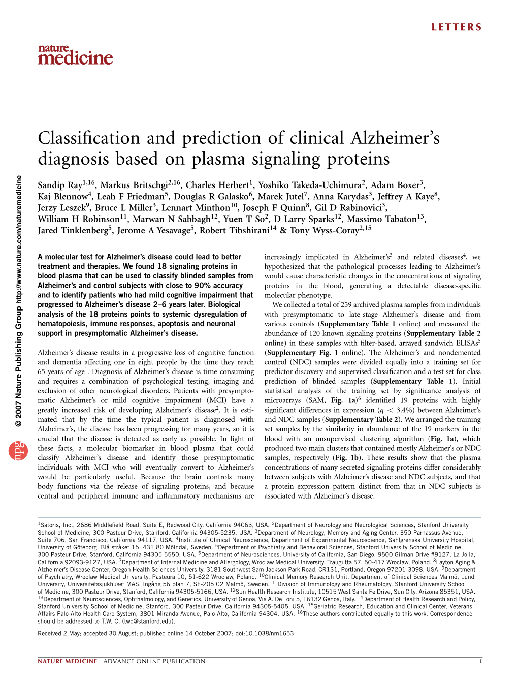 Classification and Prediction of Clinical Alzheimer's Diagnosis Based On