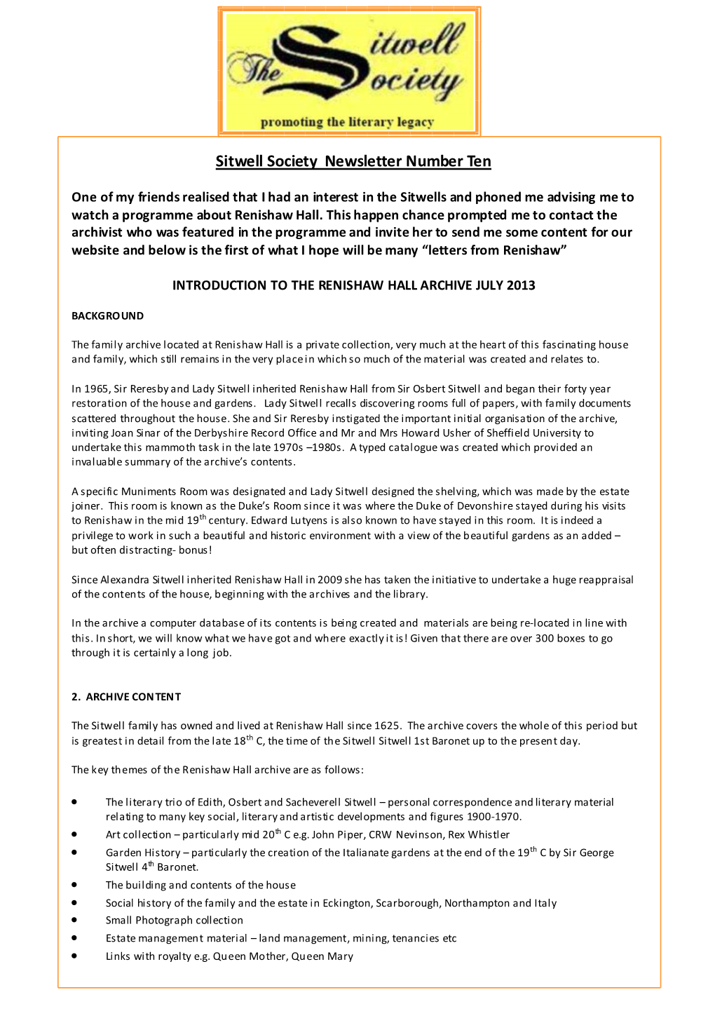 Sitwell Society Newsletter Number Ten