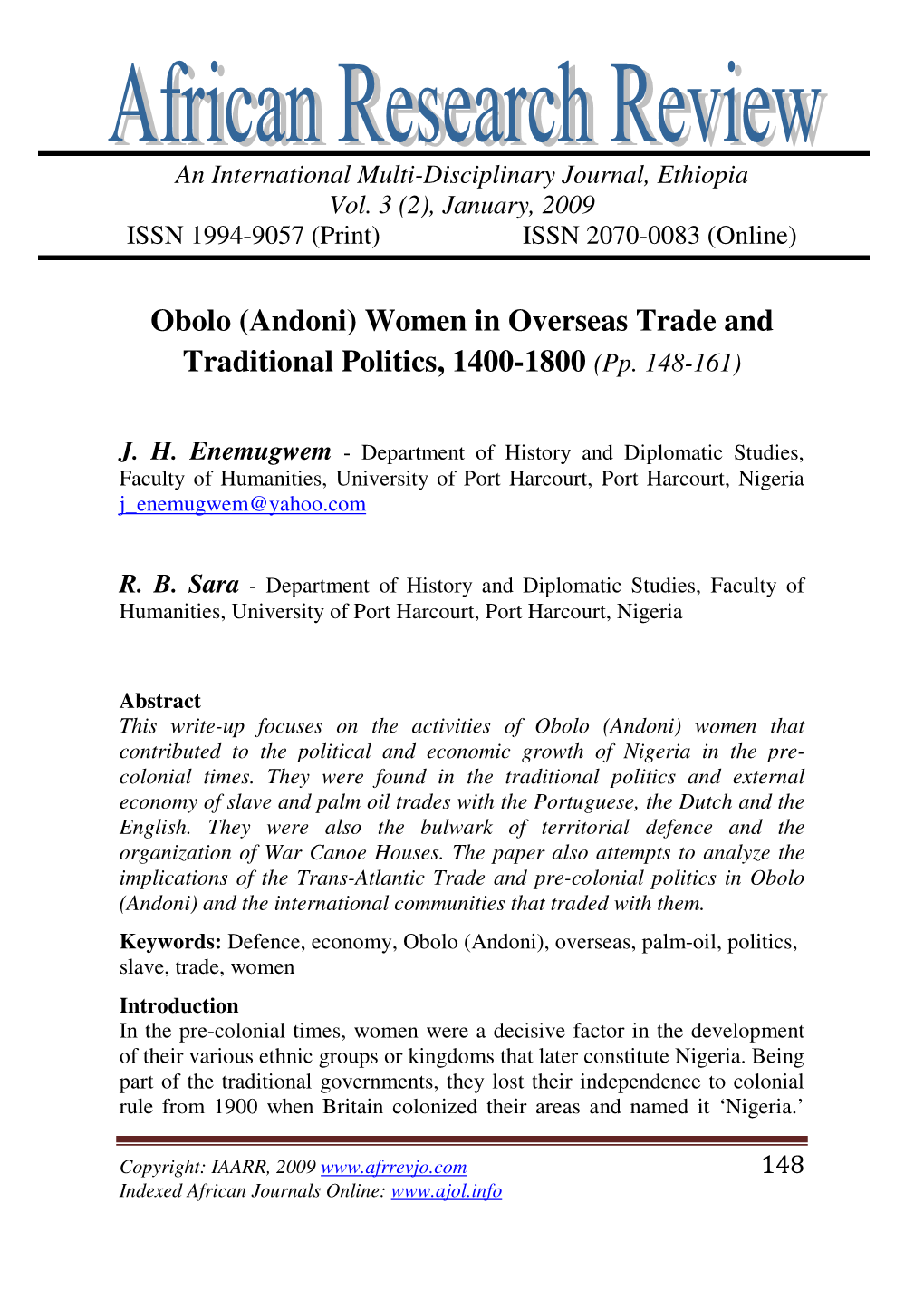 Obolo (Andoni) Women in Overseas Trade and Traditional Politics, 1400-1800 (Pp