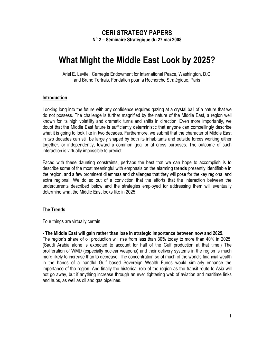 What Might the Middle East Look by 2025?