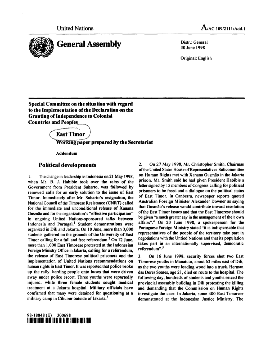 General Assembly 30 June 1998
