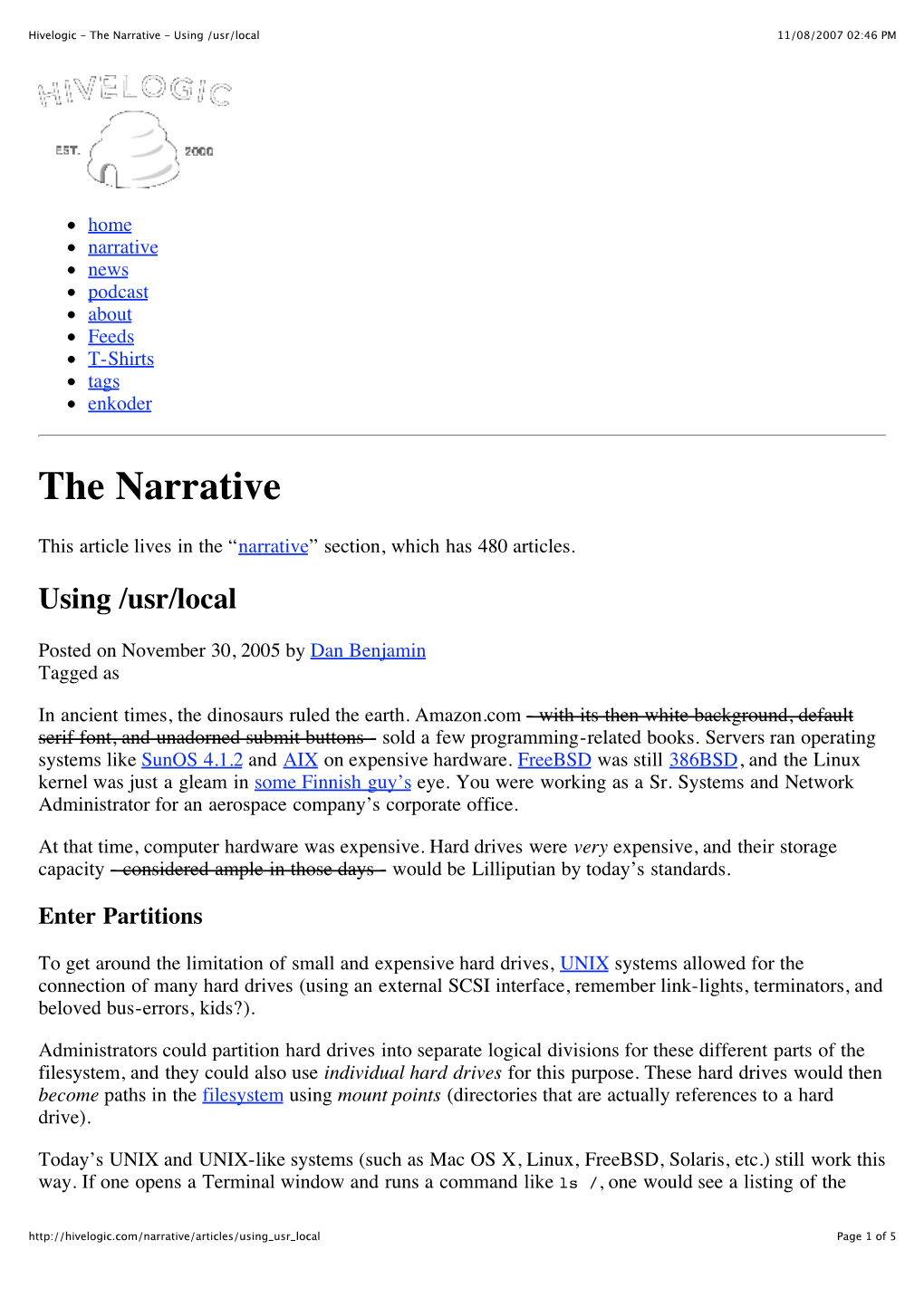 Hivelogic - the Narrative - Using /Usr/Local 11/08/2007 02:46 PM