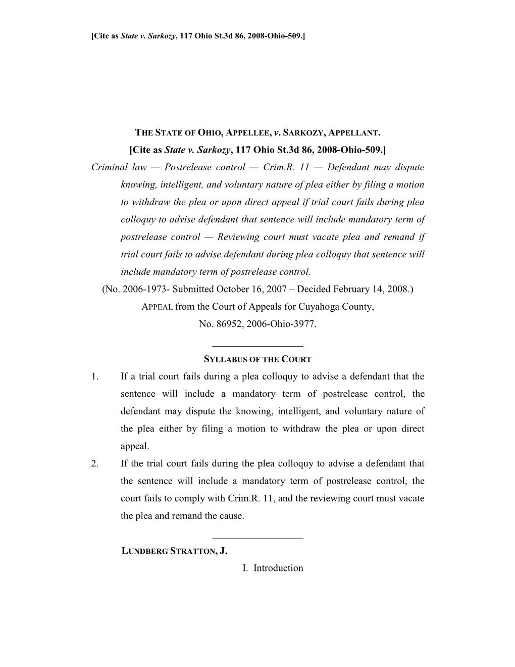 State V. Sarkozy, 117 Ohio St.3D 86, 2008-Ohio-509.]