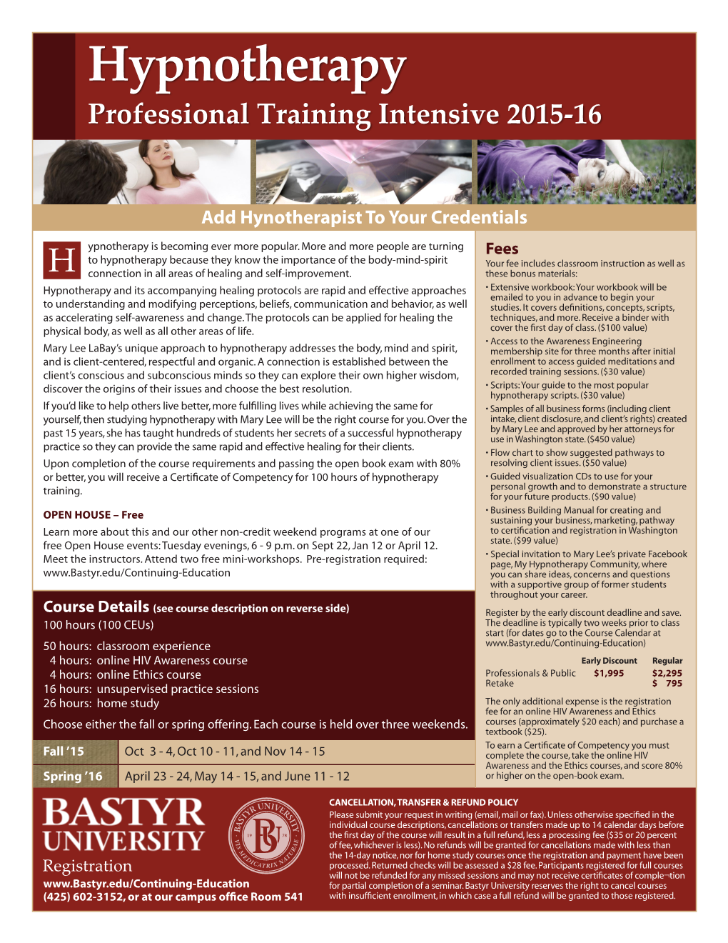 Hypnotherapy Professional Training Intensive 2015-16
