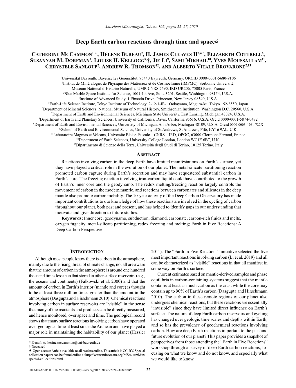 Deep Earth Carbon Reactions Through Time and Spacek