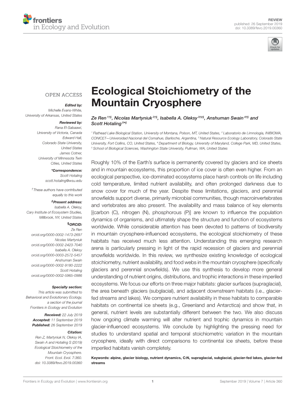 Ecological Stoichiometry of the Mountain Cryosphere