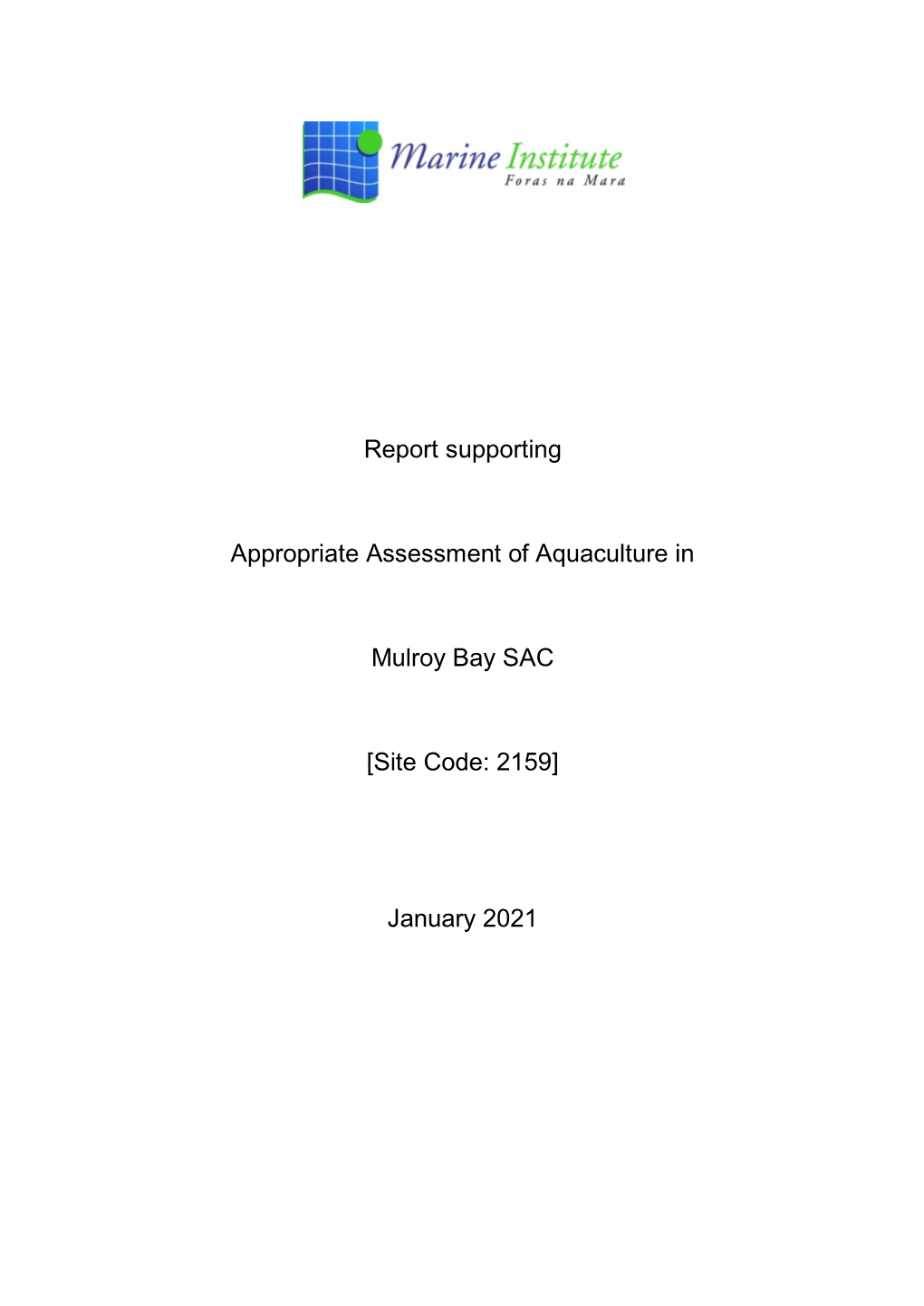 Report Supporting Appropriate Assessment of Aquaculture in Mulroy Bay SAC [Site Code: 2159]