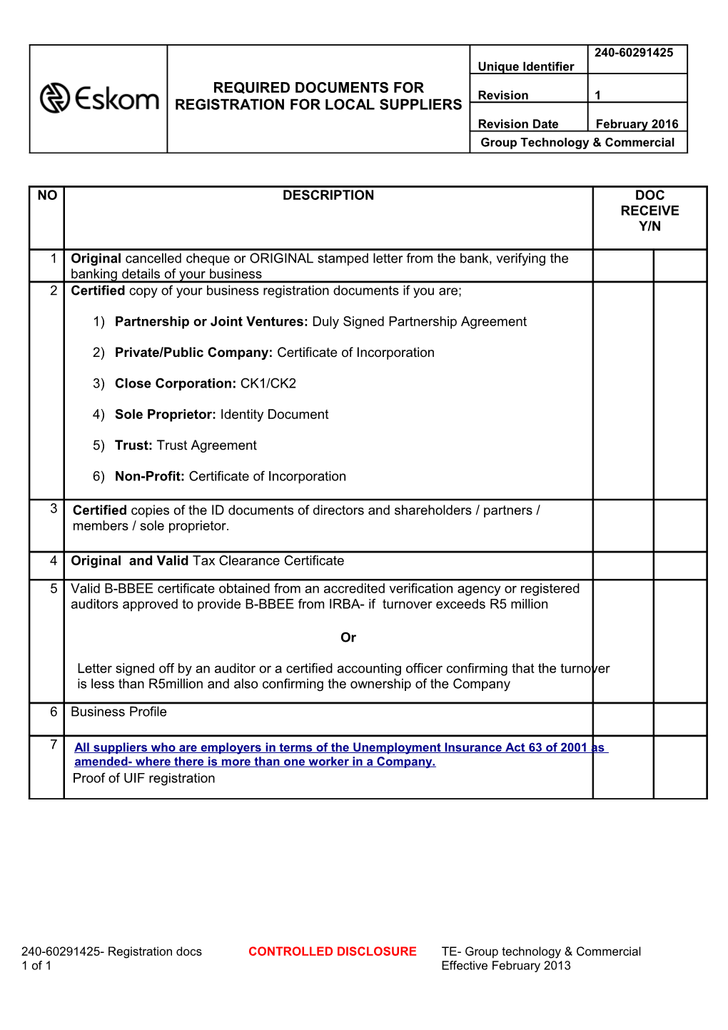 Checklist For Documents To Be Included In An Application