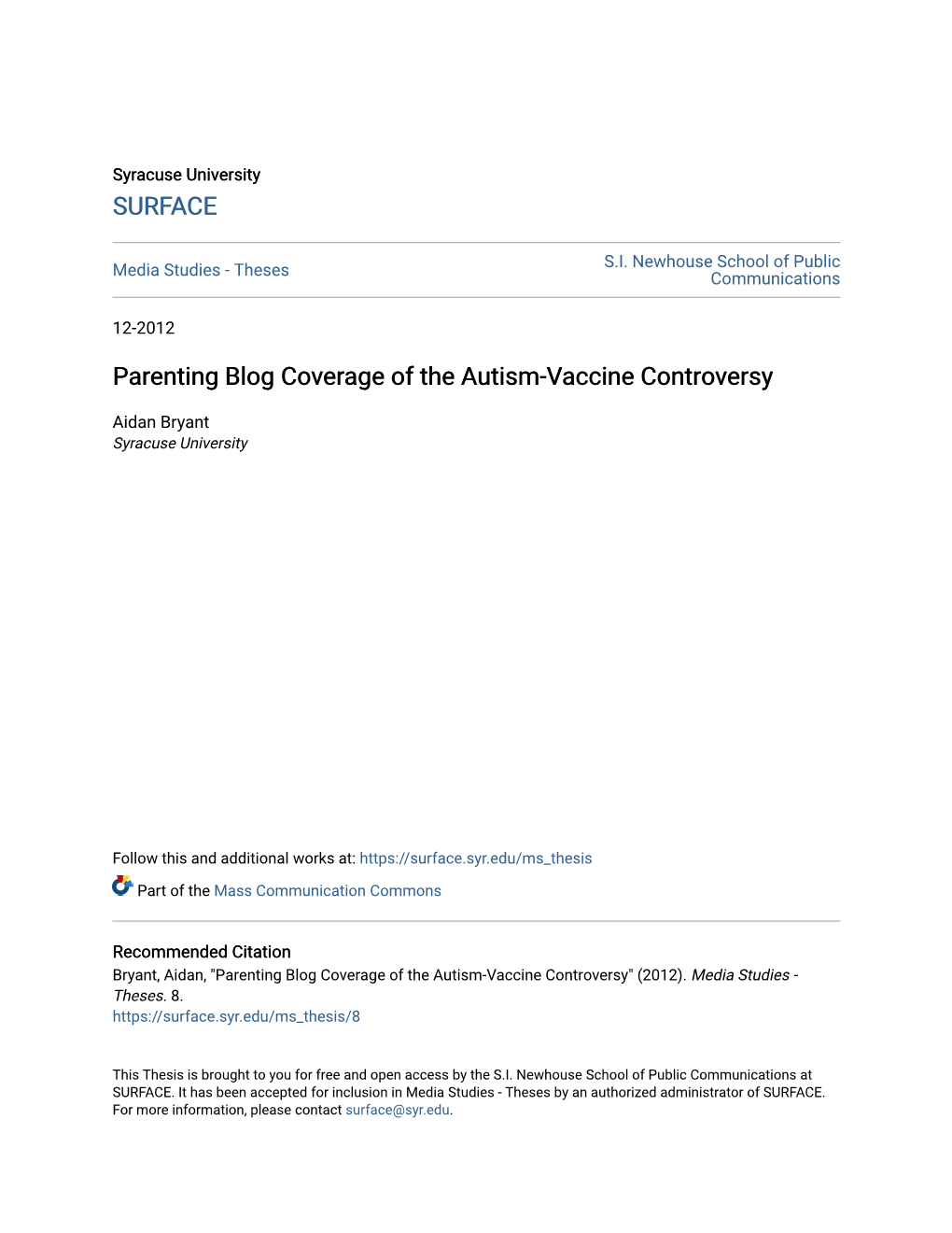 Parenting Blog Coverage of the Autism-Vaccine Controversy