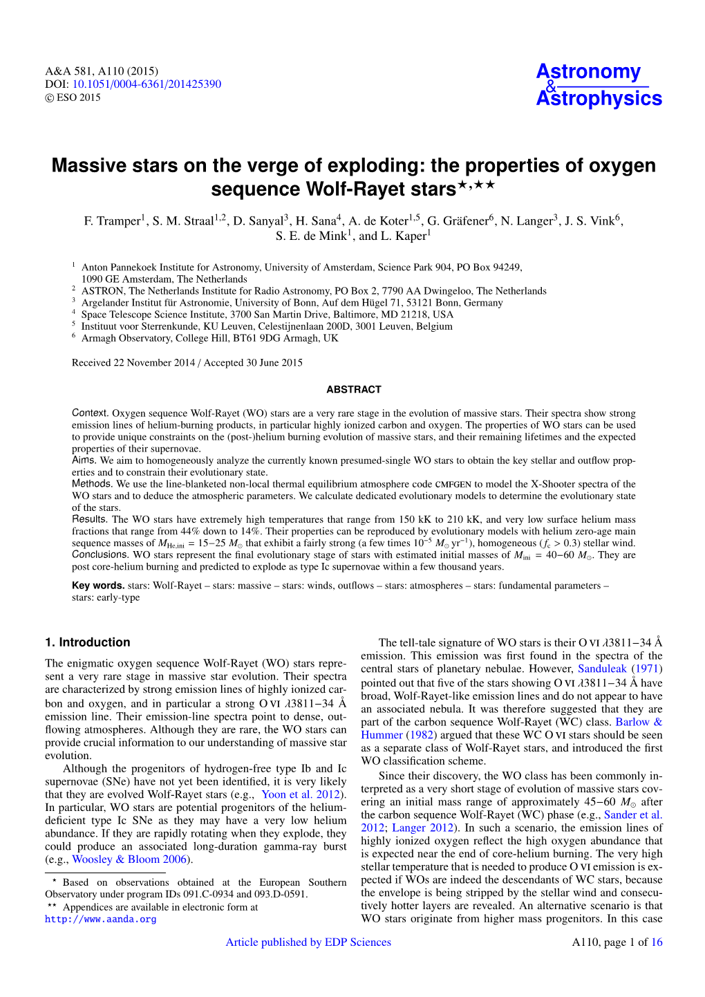 The Properties of Oxygen Sequence Wolf-Rayet Stars?,??