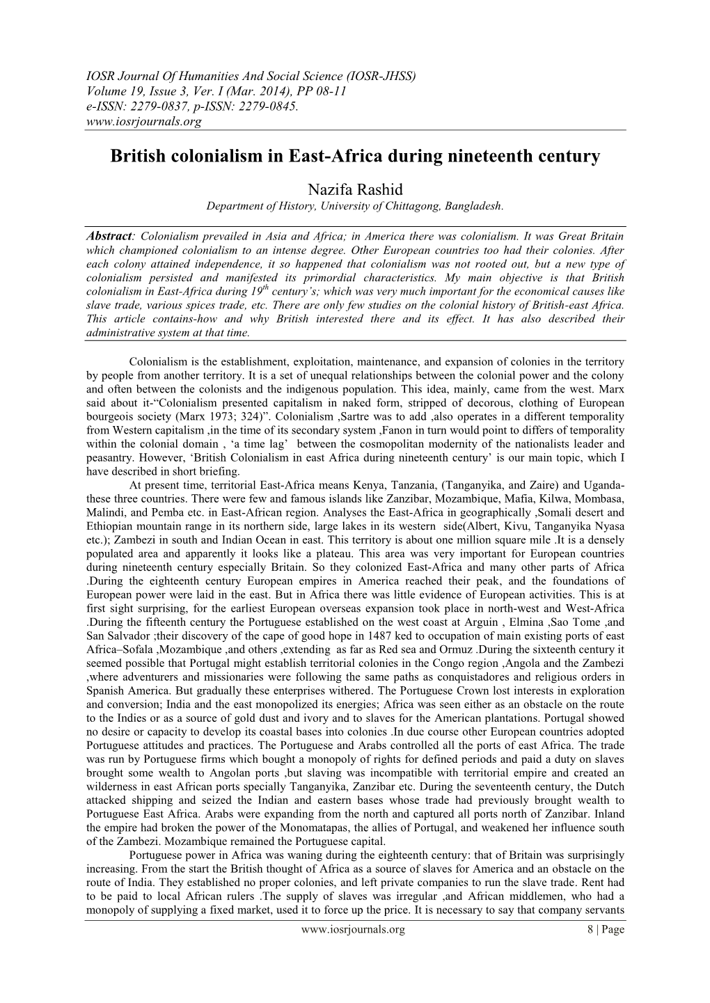 British Colonialism in East-Africa During Nineteenth Century