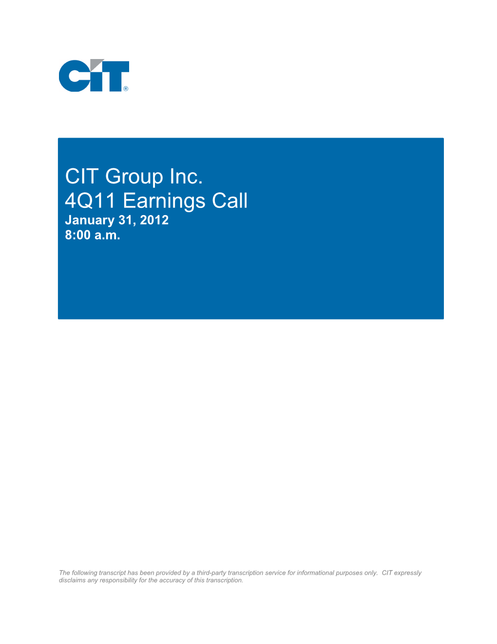 CIT Group Inc. 4Q11 Earnings Call