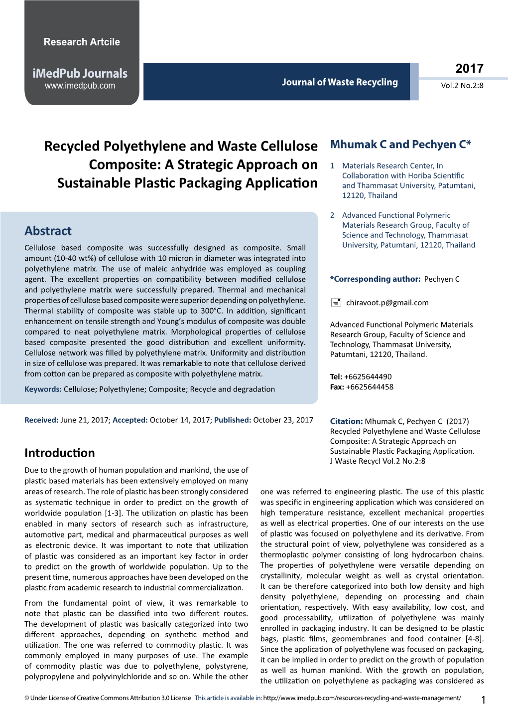 Recycled Polyethylene and Waste Cellulose Composite: a Strategic Approach on Introduction Sustainable Plastic Packaging Application