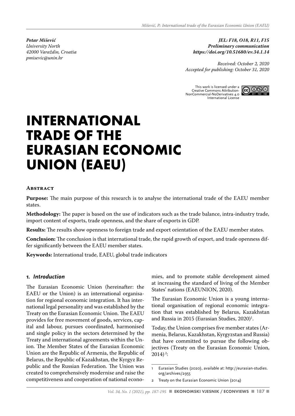 International Trade of the Eurasian Economic Union