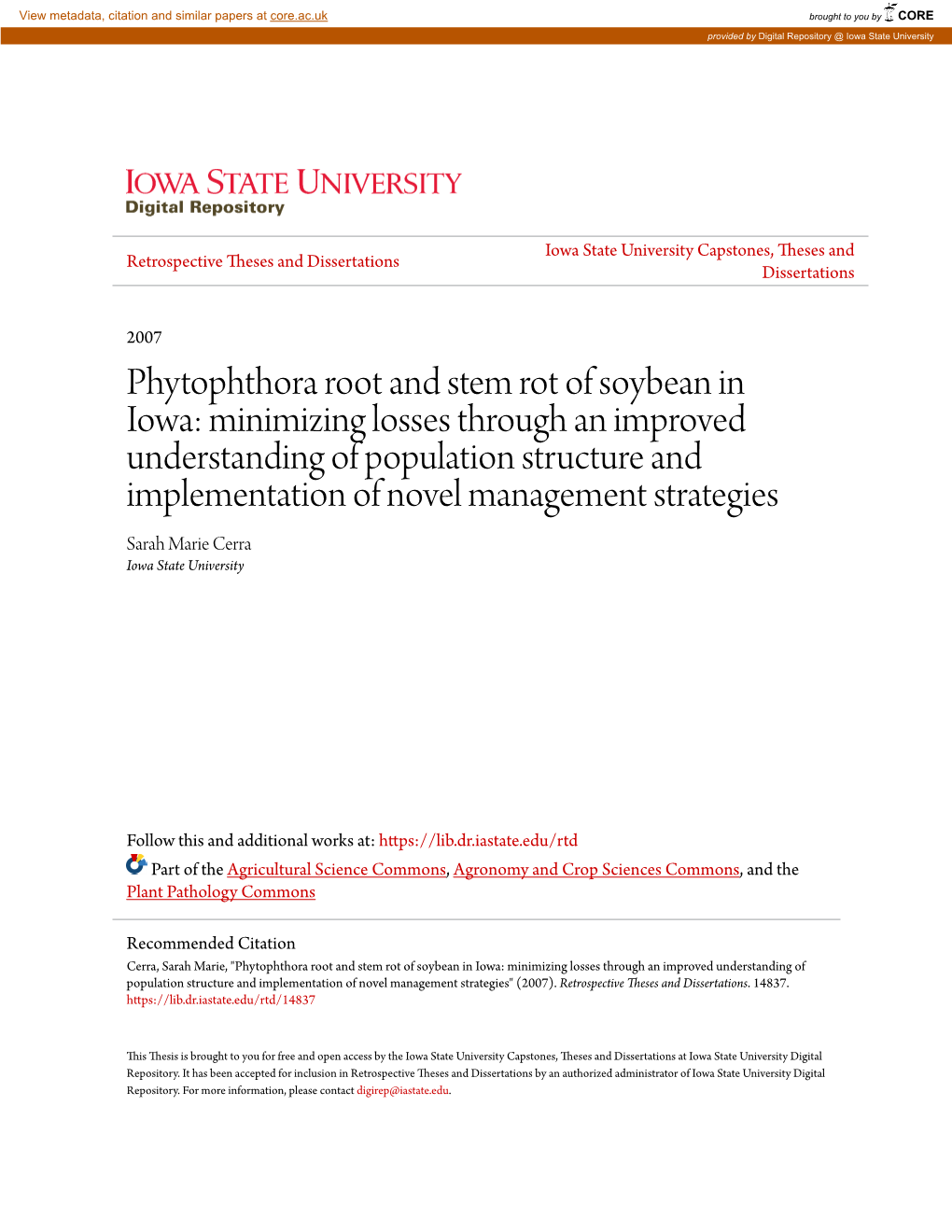 Phytophthora Root and Stem Rot of Soybean in Iowa