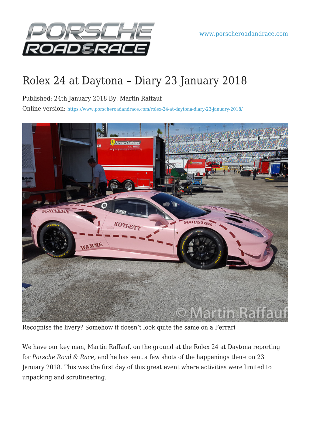 Rolex 24 at Daytona – Diary 23 January 2018