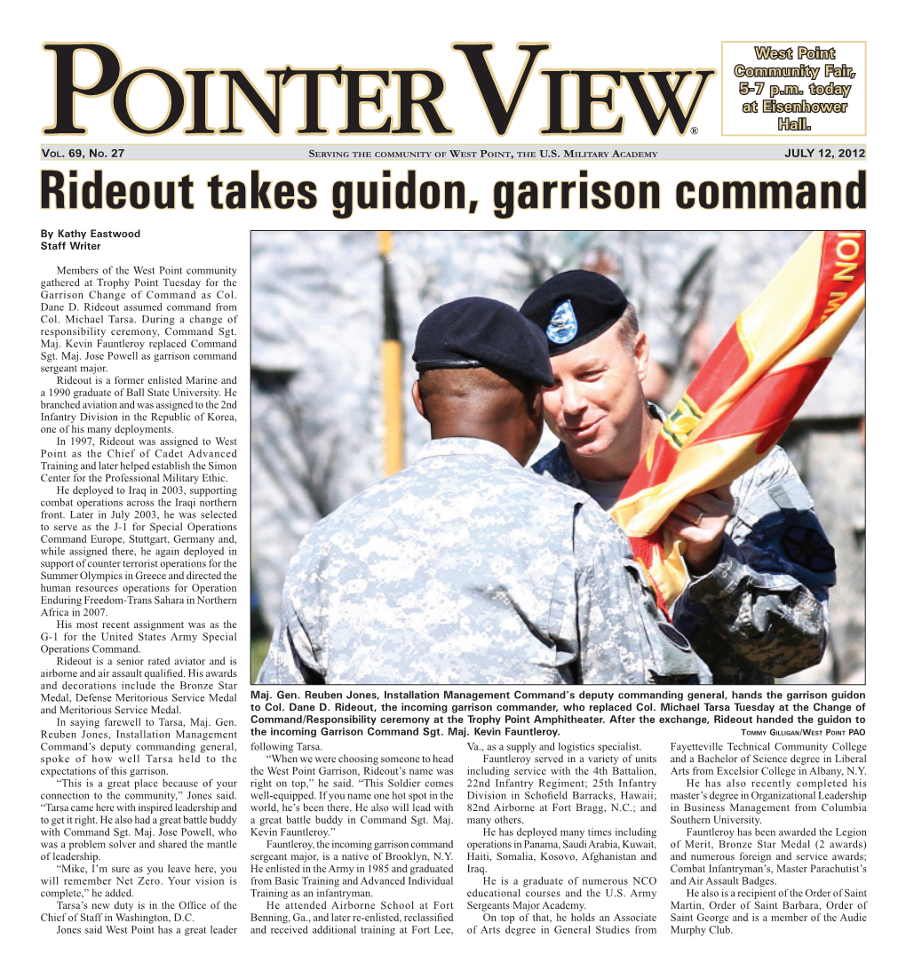 Rideout Takes Guidon, Garrison Command by Kathy Eastwood Staff Writer