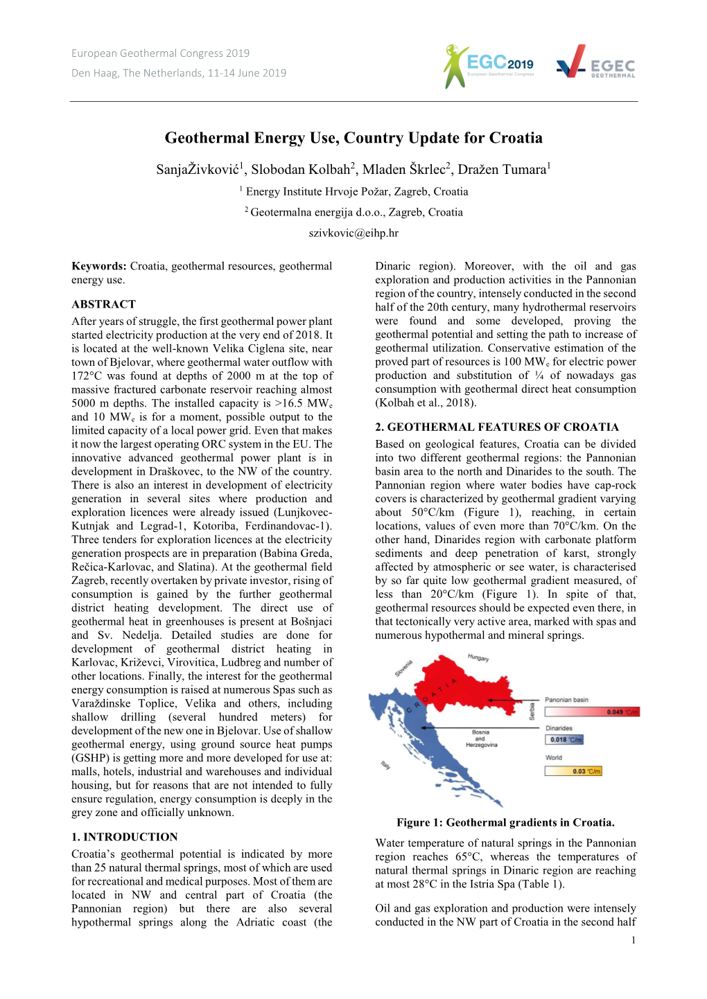 Geothermal Energy Use, Country Update for Croatia