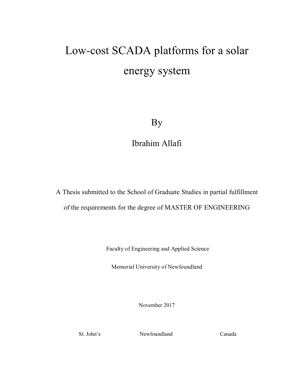 Low-Cost SCADA Platforms for a Solar Energy System