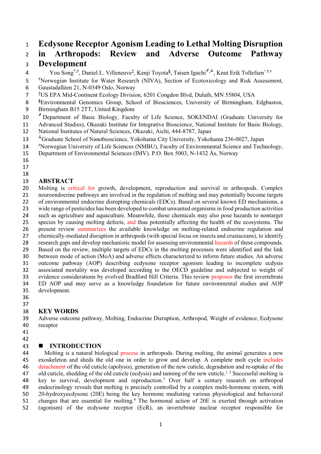 Ecdysone Receptor Agonism Leading to Lethal Molting Disruption in Arthropods: Review and Adverse Outcome Pathway Development